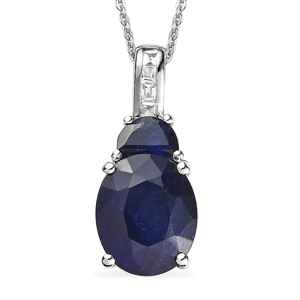 Masoala Sapphire (FF) and White Topaz Pendant Necklace 20 Inches in Platinum Over Sterling Silver 8.40 ctw image number 0