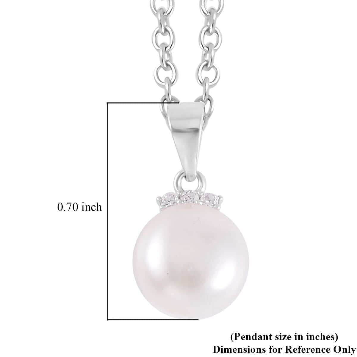 Freshwater Cultured Pearl and Simulated Diamond Pendant Necklace 20 Inches in Rhodium Over Sterling Silver 0.08 ctw