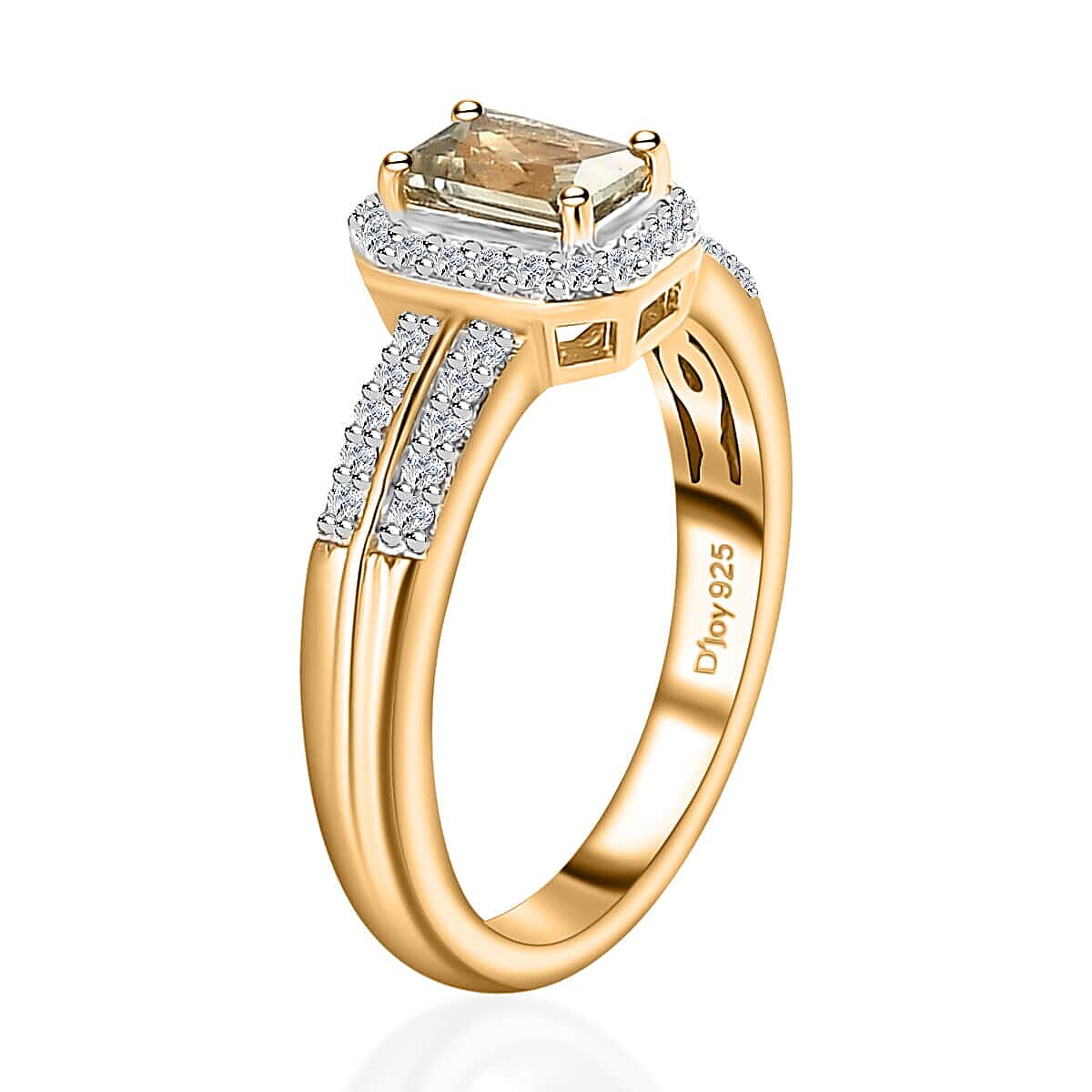 Turkizite and White Zircon Halo Ring (Size 7.0) and Pendant in Vermeil Yellow Gold Over Sterling Silver 1.90 ctw image number 4