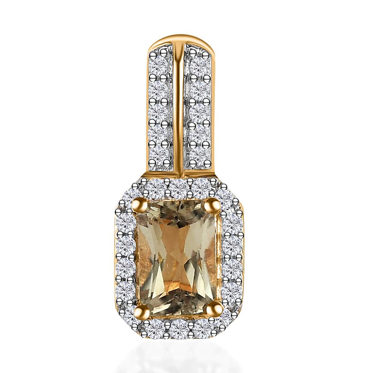 Turkizite and White Zircon Halo Ring (Size 7.0) and Pendant in Vermeil Yellow Gold Over Sterling Silver 1.90 ctw image number 6