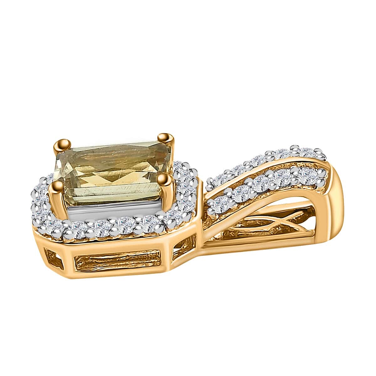 Turkizite and White Zircon Halo Ring (Size 7.0) and Pendant in Vermeil Yellow Gold Over Sterling Silver 1.90 ctw
