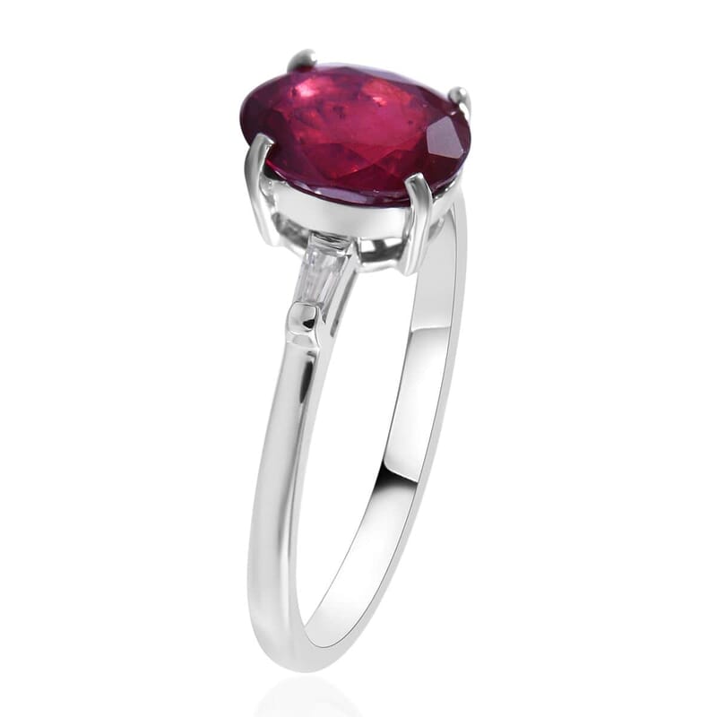 Premium Niassa Ruby (FF) and White Zircon Ring (Size 9) and Pendant Necklace 18 Inches in Platinum Over Sterling Silver 3.60 ctw
