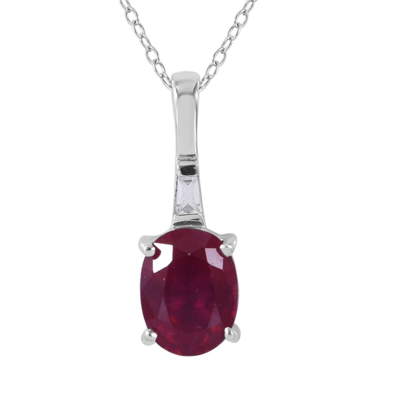Premium Niassa Ruby (FF) and White Zircon Ring (Size 9) and Pendant Necklace 18 Inches in Platinum Over Sterling Silver 3.60 ctw