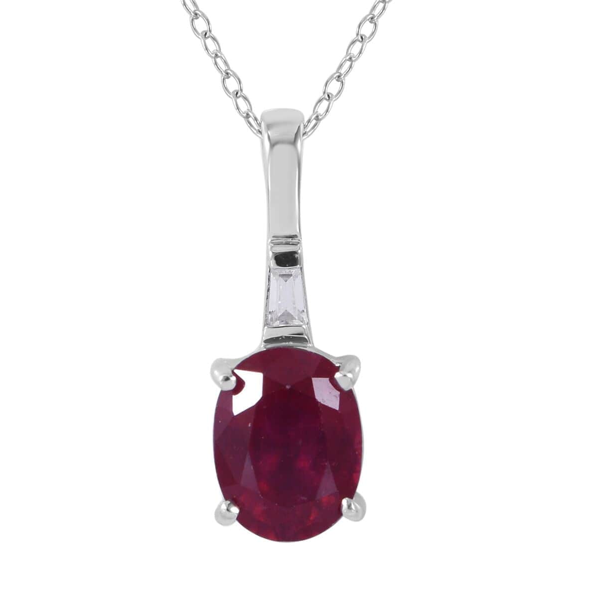 Premium Niassa Ruby (FF) and White Zircon Ring (Size 9) and Pendant Necklace 18 Inches in Platinum Over Sterling Silver 3.60 ctw image number 4