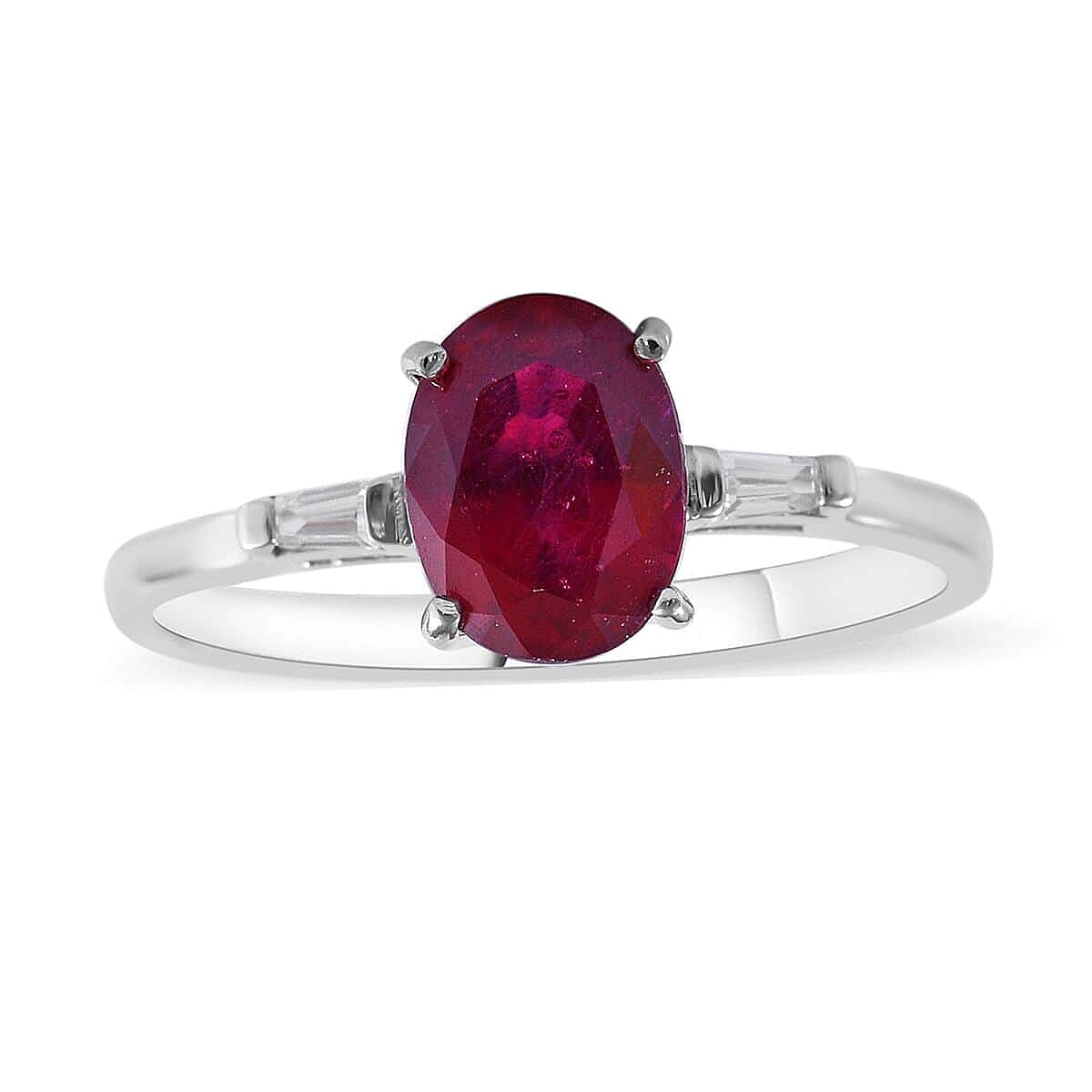 Premium Niassa Ruby (FF) and White Zircon Ring (Size 7) and Pendant Necklace 18 Inches in Platinum Over Sterling Silver 3.60 ctw image number 1