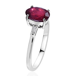 Premium Niassa Ruby (FF) and White Zircon Ring (Size 7) and Pendant Necklace 18 Inches in Platinum Over Sterling Silver 3.60 ctw