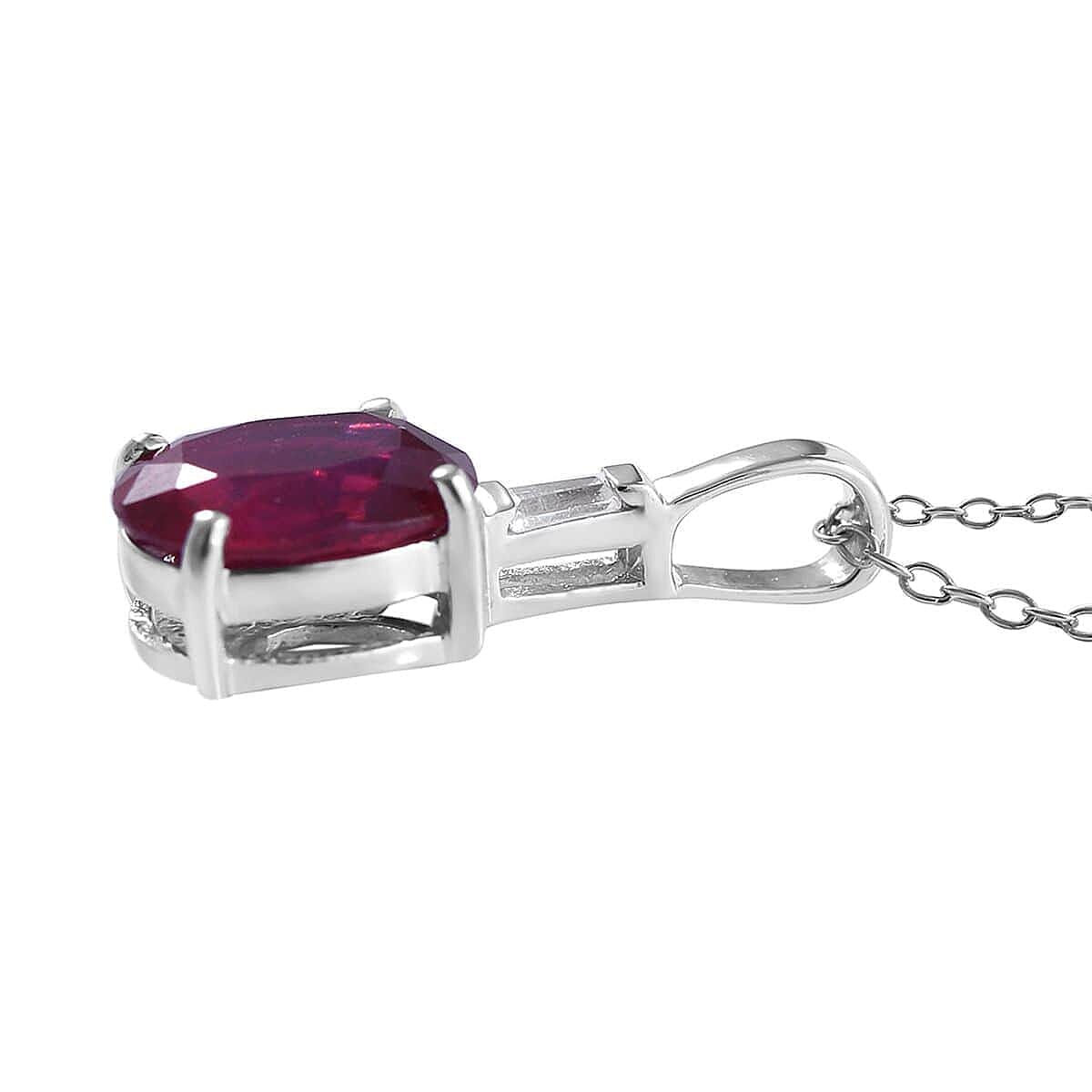 Premium Niassa Ruby (FF) and White Zircon Ring (Size 7) and Pendant Necklace 18 Inches in Platinum Over Sterling Silver 3.60 ctw image number 5
