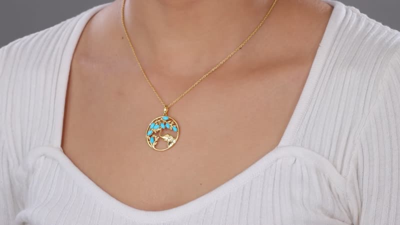 Premium Sleeping Beauty Turquoise Pendant Necklace 18 Inches in Vermeil Yellow Gold Over Sterling Silver 1.20 ctw
