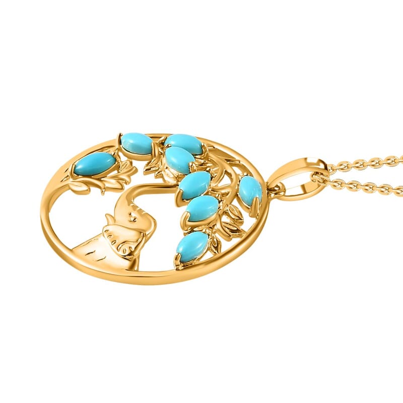 Premium Sleeping Beauty Turquoise Pendant Necklace 18 Inches in Vermeil Yellow Gold Over Sterling Silver 1.20 ctw