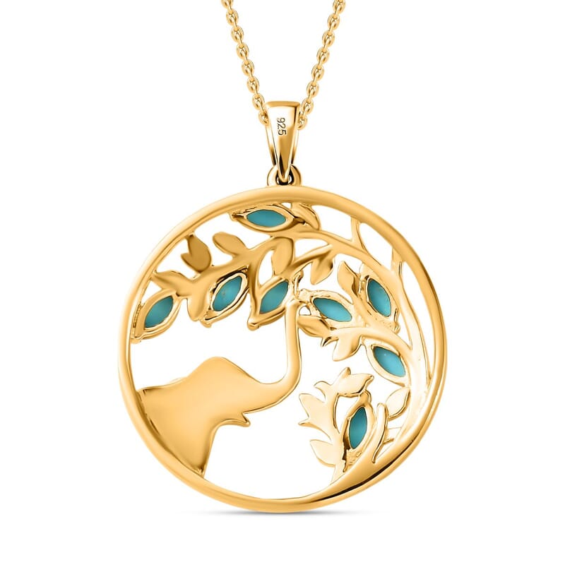 Premium Sleeping Beauty Turquoise Pendant Necklace 18 Inches in Vermeil Yellow Gold Over Sterling Silver 1.20 ctw