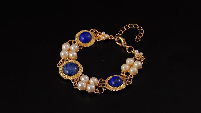 Lapis Lazuli, White Shell Pearl Bracelet (6.50-8.50In) and Earrings in Goldtone 24.50 ctw