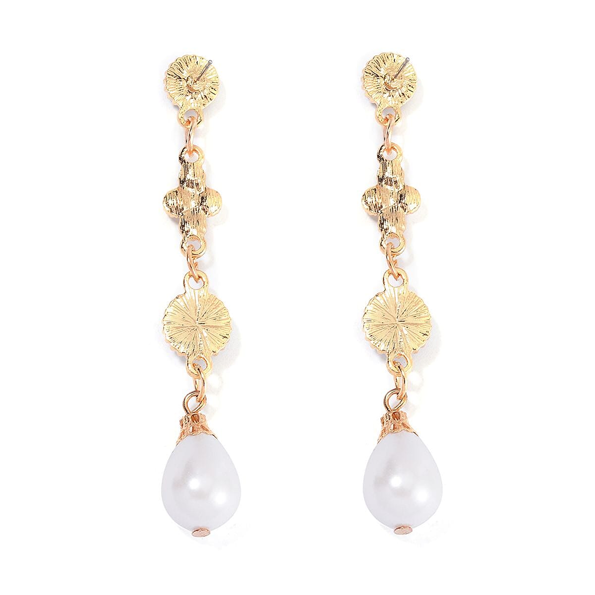 Lapis Lazuli and White Shell Pearl Bracelet (6.50-8.50In) and Earrings in Goldtone 24.50 ctw