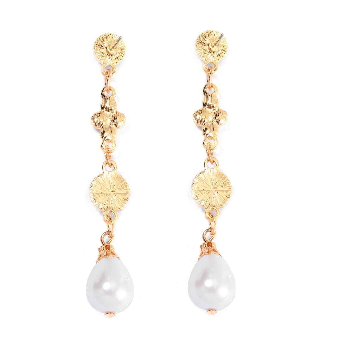 Yellow Tigers Eye and White Shell Pearl Bracelet (6.50-8.50In) and Earrings in Goldtone 39.00 ctw image number 6