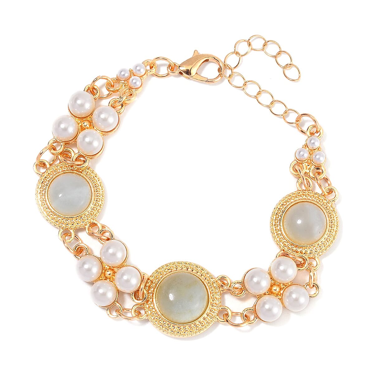 Multi Color Amazonite and White Shell Pearl Bracelet (6.50-8.50In) and Earrings in Goldtone 24.50 ctw image number 2
