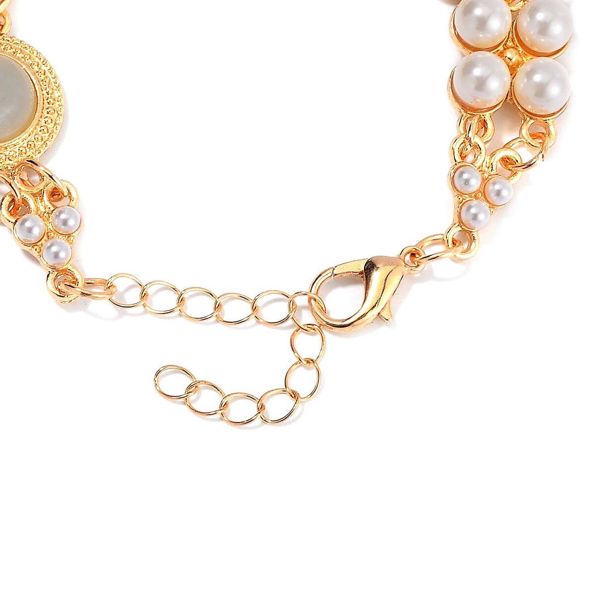 Multi Color Amazonite and White Shell Pearl Bracelet (6.50-8.50In) and Earrings in Goldtone 24.50 ctw image number 4