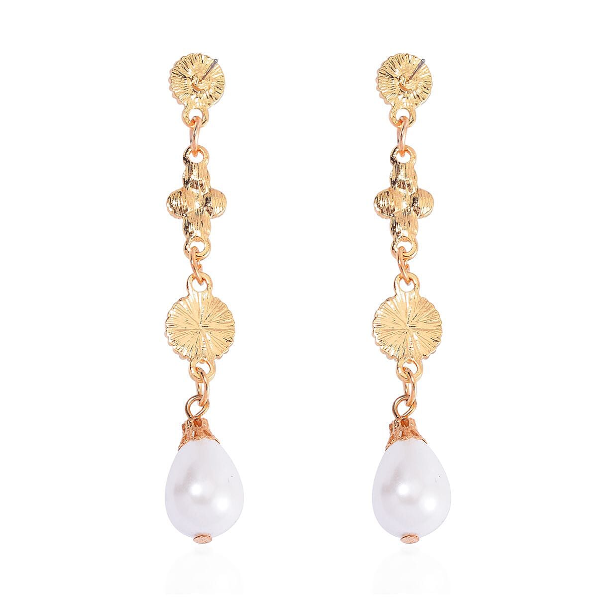 Multi Color Amazonite and White Shell Pearl Bracelet (6.50-8.50In) and Earrings in Goldtone 24.50 ctw image number 7