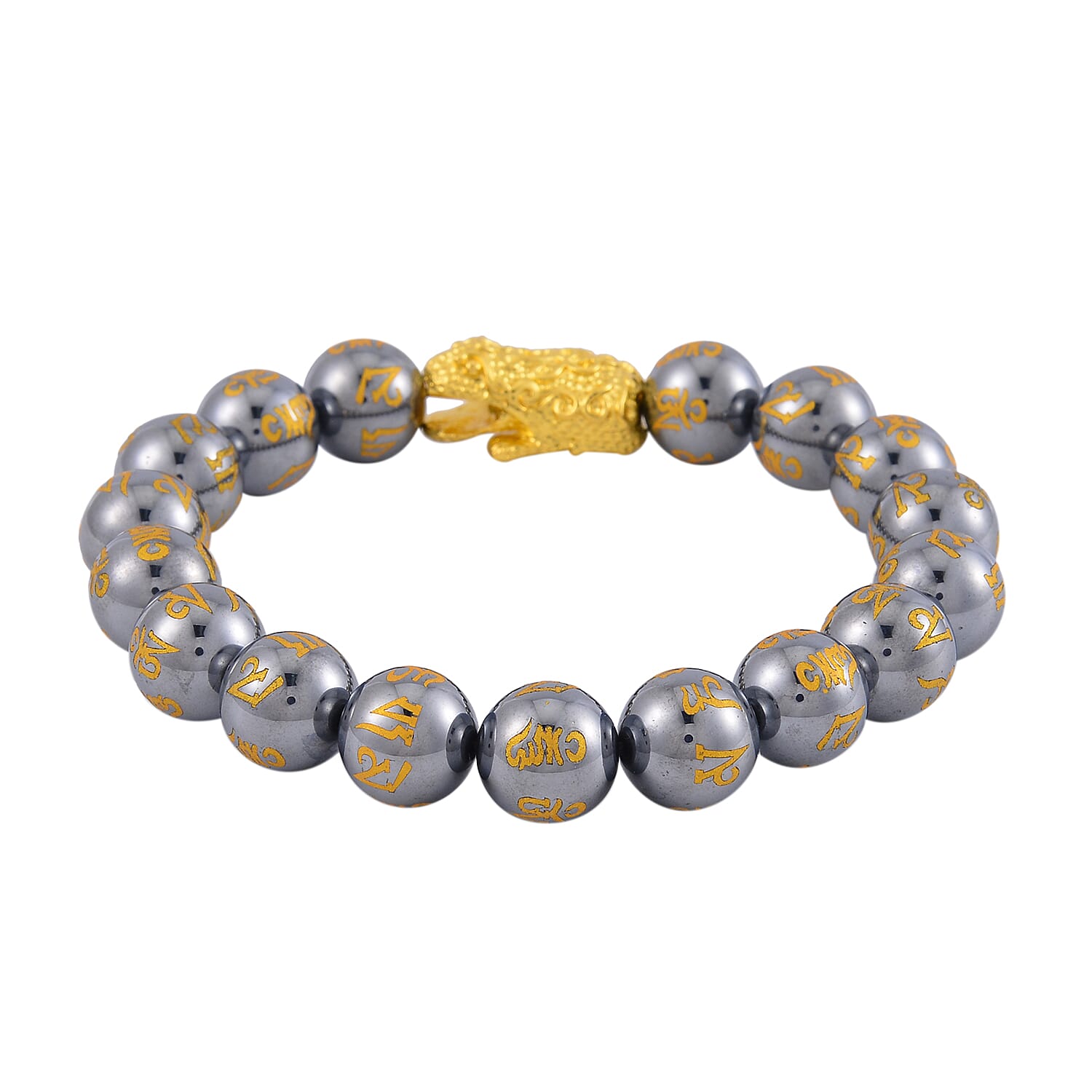 Terahertz Feng Shui Beaded Necklace 20 Inches and Stretch Bracelet with Charm in Goldtone 406.00 ctw