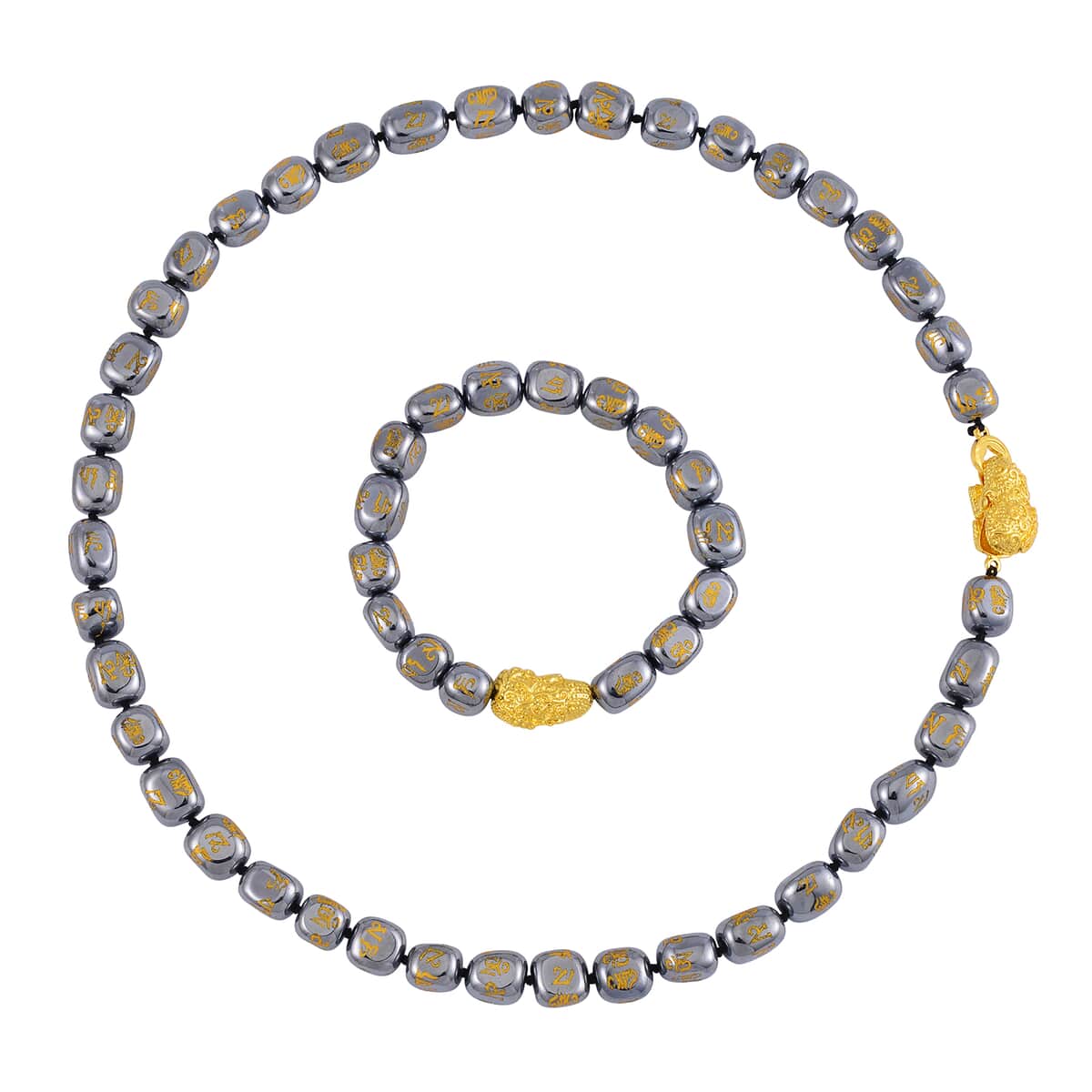 Terahertz Feng Shui Beaded Necklace 20 Inches and Stretch Bracelet with Charm in Goldtone 387.00 ctw image number 0