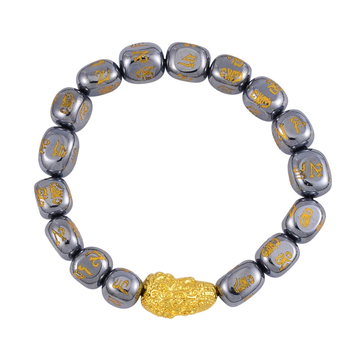 Terahertz Feng Shui Beaded Necklace 20 Inches and Stretch Bracelet with Charm in Goldtone 387.00 ctw image number 5