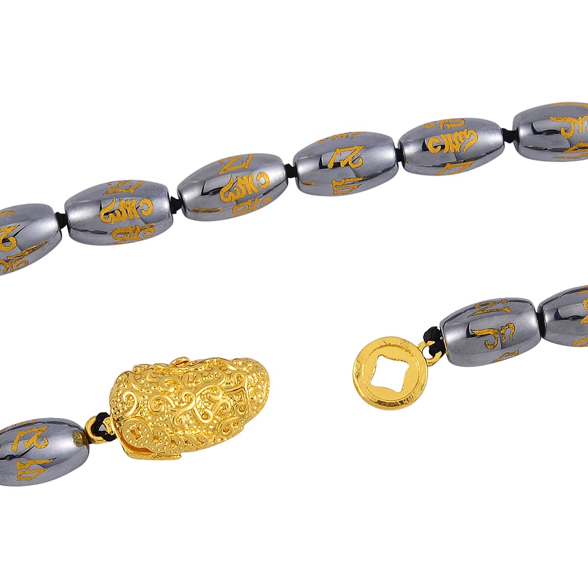 Terahertz Feng Shui Beaded Necklace 20 Inches and Stretch Bracelet with Charm in Goldtone 221.00 ctw image number 4