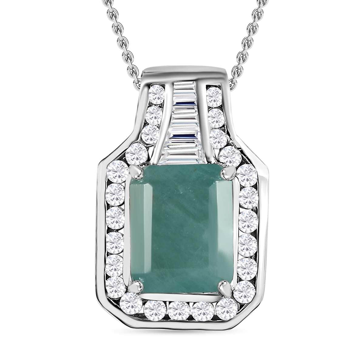 TLV Premium Grandidierite (Oct 10x8mm), White Zircon Pendant Necklace (20 Inches) in Platinum Over Sterling Silver 4.75 ctw image number 0