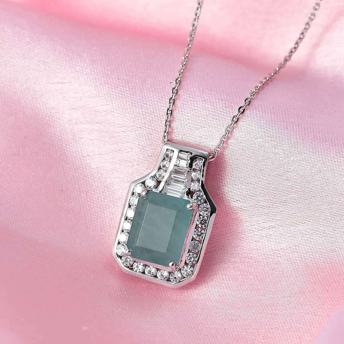 TLV Premium Grandidierite (Oct 10x8mm), White Zircon Pendant Necklace (20 Inches) in Platinum Over Sterling Silver 4.75 ctw image number 1