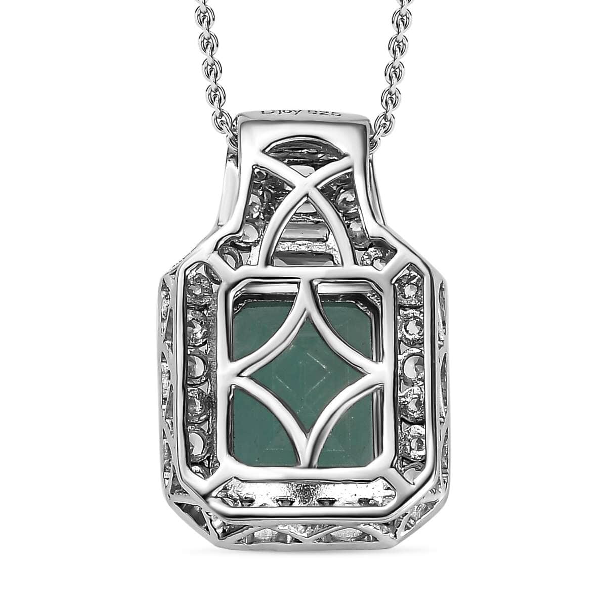 TLV Premium Grandidierite (Oct 10x8mm), White Zircon Pendant Necklace (20 Inches) in Platinum Over Sterling Silver 4.75 ctw image number 4