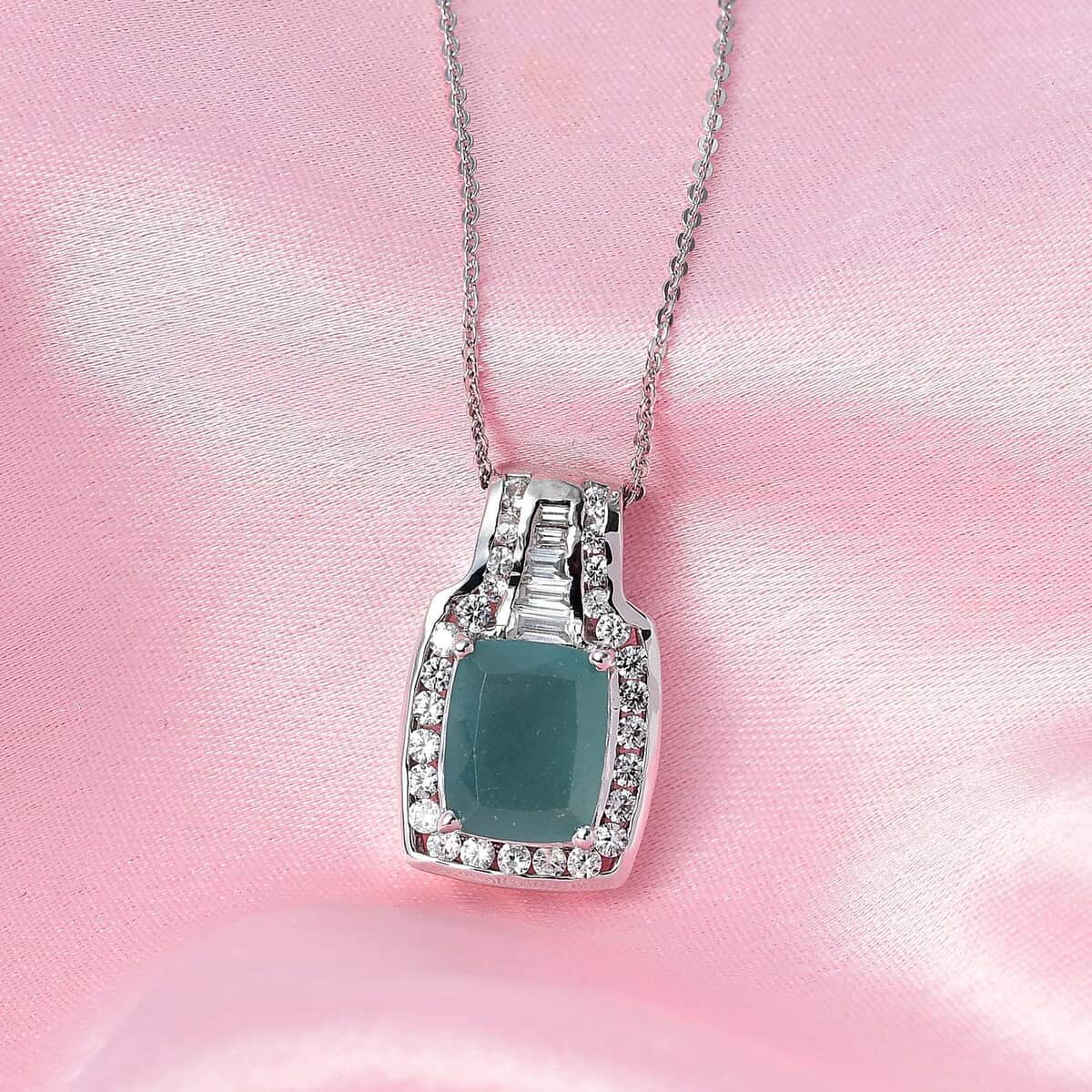 Premium Grandidierite and White Zircon Pendant Necklace 20 Inches in Platinum Over Sterling Silver 4.35 ctw image number 1