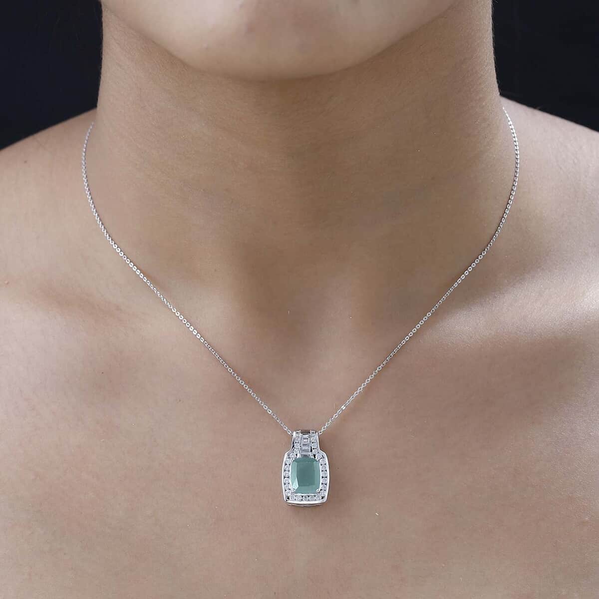 Premium Grandidierite and White Zircon Pendant Necklace 20 Inches in Platinum Over Sterling Silver 4.35 ctw image number 2