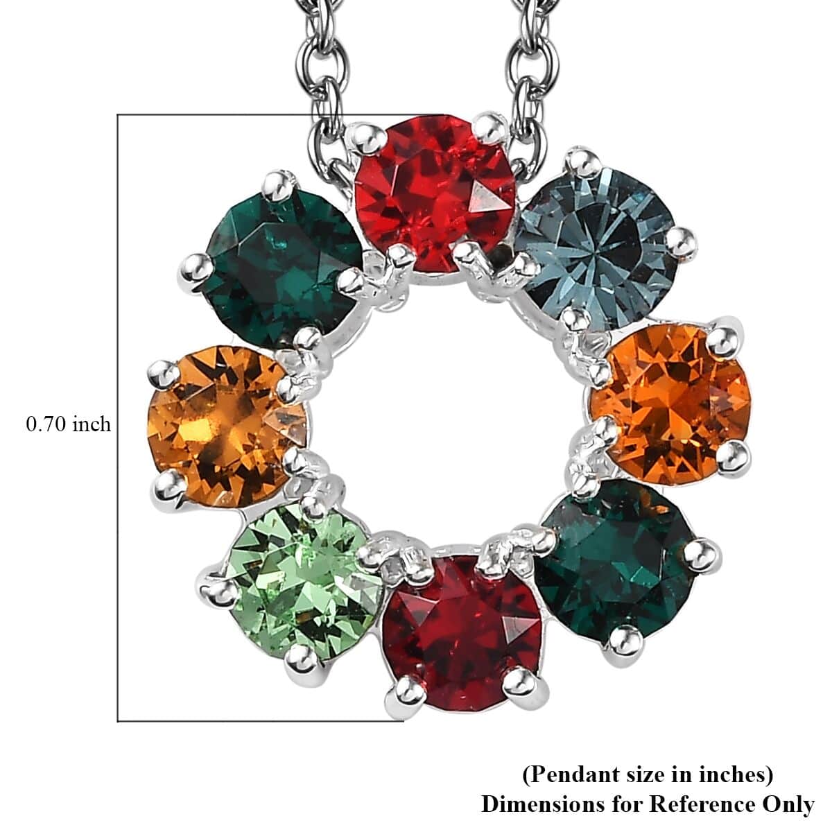 Multi Color Crystal Circle Pendant in Sterling Silver with Stainless Steel Chain 20 Inches image number 5