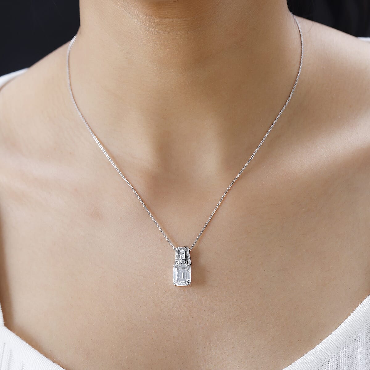 Moissanite (Oct 10x8mm) Pendant Necklace (20 Inches) in Platinum Over Sterling Silver 4.10 ctw image number 2