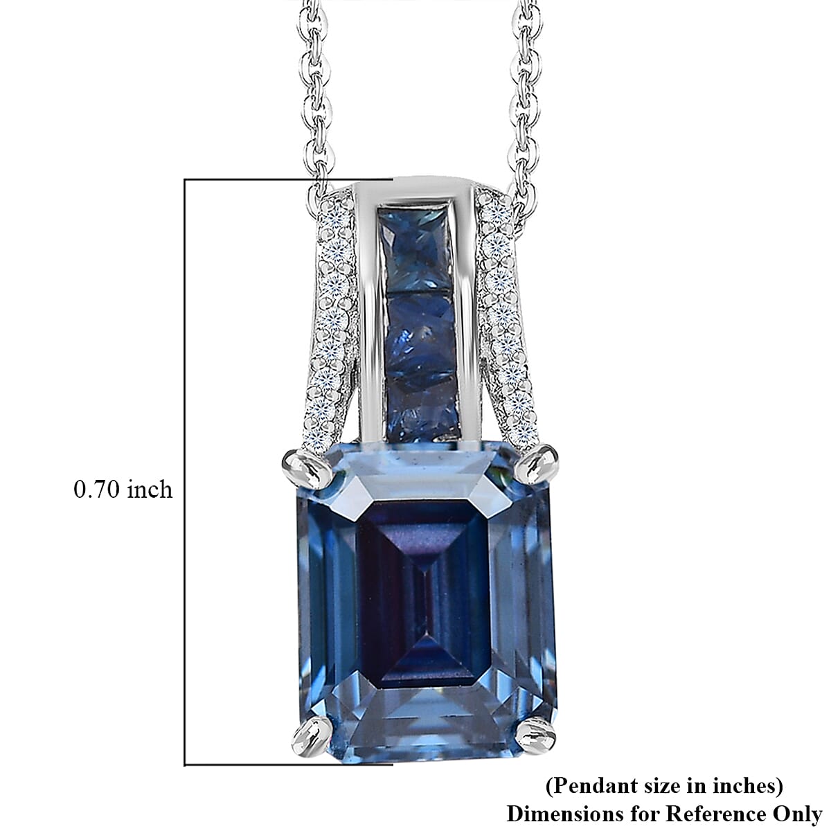 Blue Moissanite and Multi Gemstone Bridge Pendant Necklace 20 Inches in Platinum Over Sterling Silver 4.20 ctw image number 6