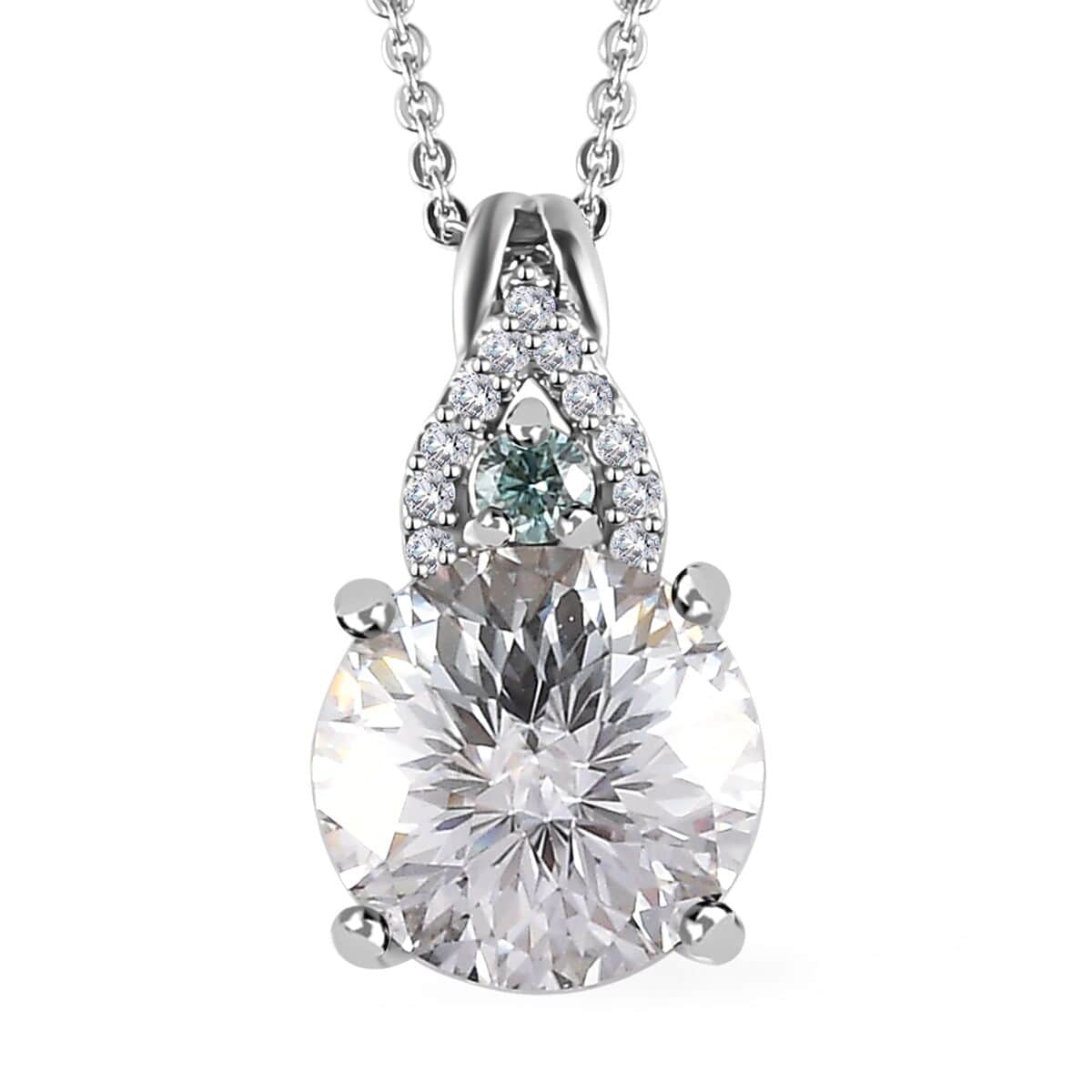 Emperor Cut Moissanite and Blue Moissanite Pendant Necklace 20 Inches in Platinum Over Sterling Silver 3.75 ctw image number 0