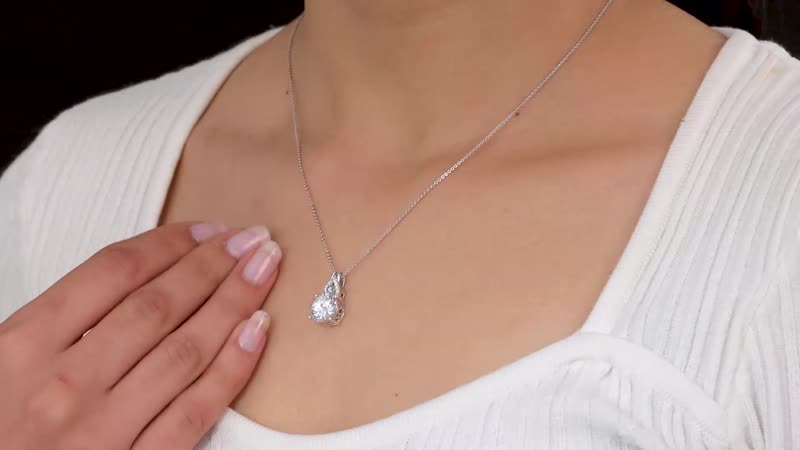 Emperor Cut Moissanite and Blue Moissanite Pendant Necklace 20 Inches in Platinum Over Sterling Silver 3.75 ctw
