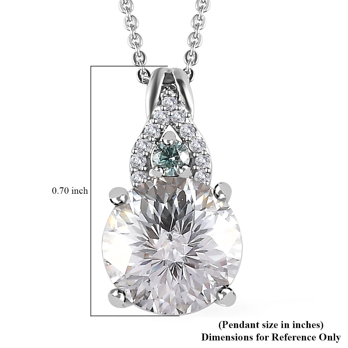 Emperor Cut Moissanite and Blue Moissanite Pendant Necklace 20 Inches in Platinum Over Sterling Silver 3.75 ctw