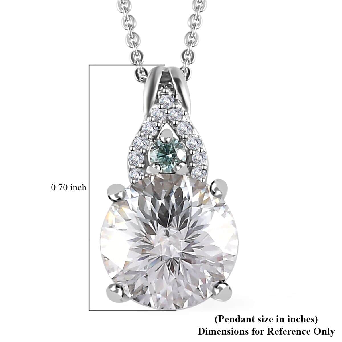 Emperor Cut Moissanite and Blue Moissanite Pendant Necklace 20 Inches in Platinum Over Sterling Silver 3.75 ctw image number 6