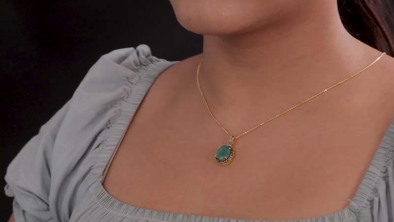 Premium Grandidierite, Natural White and Champagne Diamond Halo Pendant Necklace 20 Inches in Vermeil Yellow Gold Over Sterling Silver 5.40 ctw