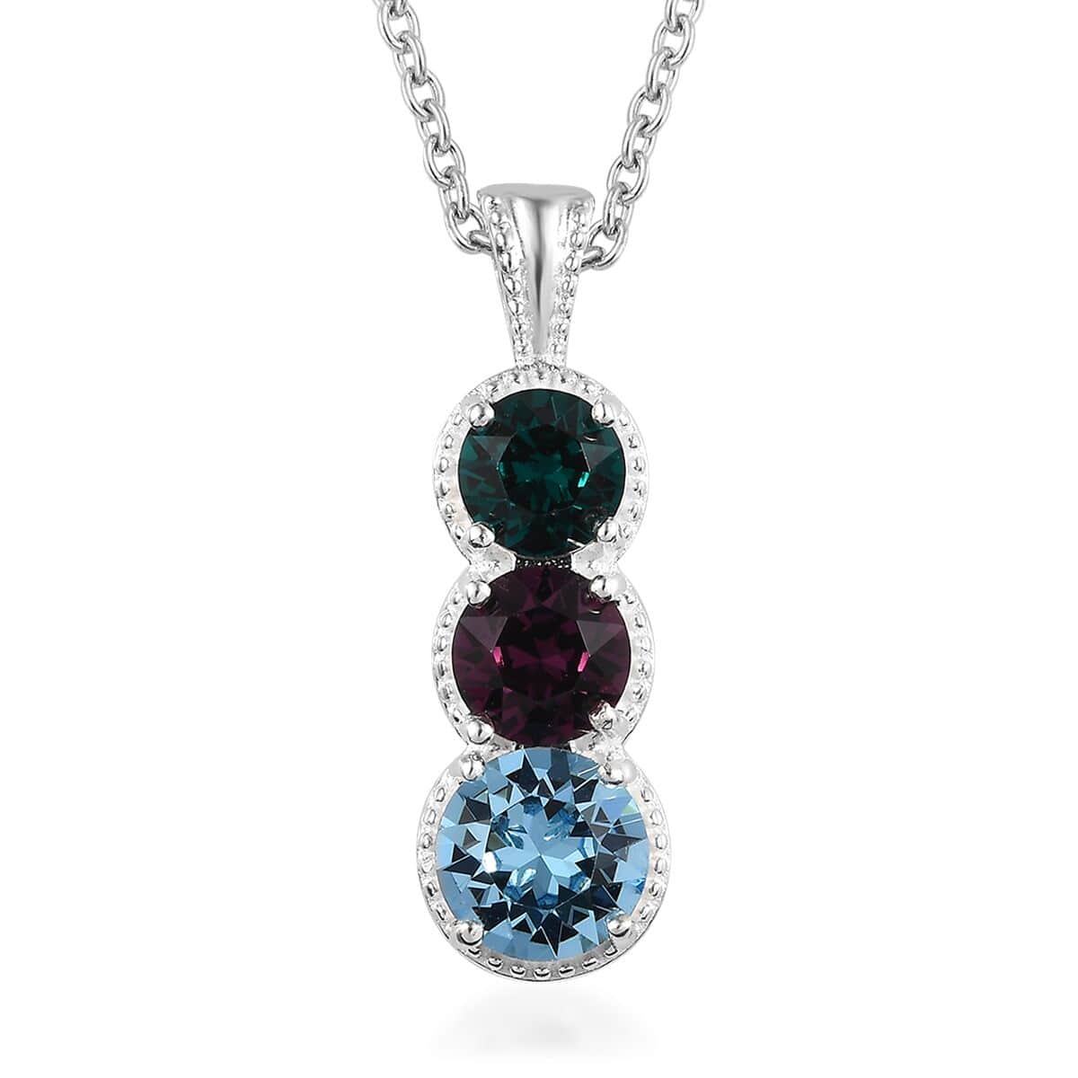 Designer Premium Multi Color Austrian Crystal Pendant in Sterling Silver with Stainless Steel Necklace 20 Inches image number 0