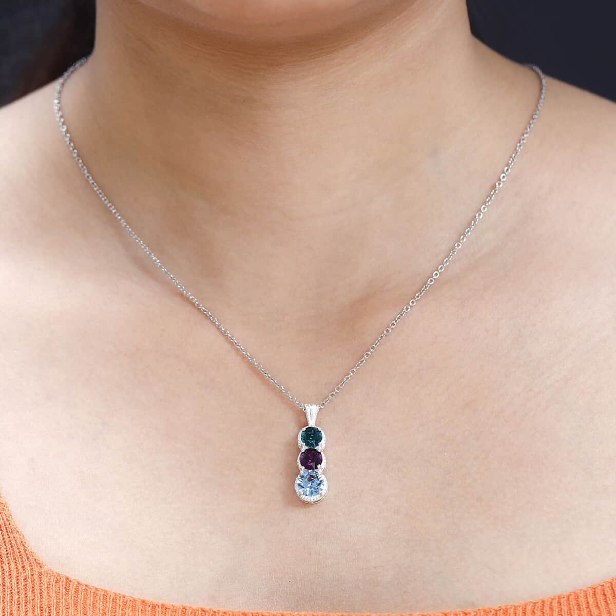 Designer Premium Multi Color Austrian Crystal Pendant in Sterling Silver with Stainless Steel Necklace 20 Inches image number 2