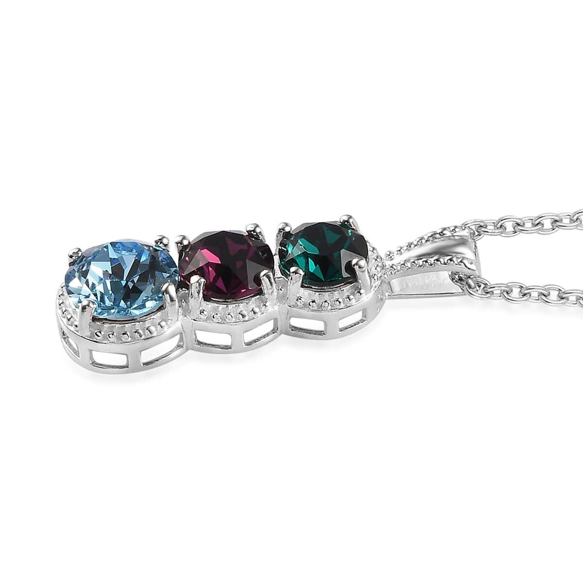 Designer Premium Multi Color Austrian Crystal Pendant in Sterling Silver with Stainless Steel Necklace 20 Inches image number 3