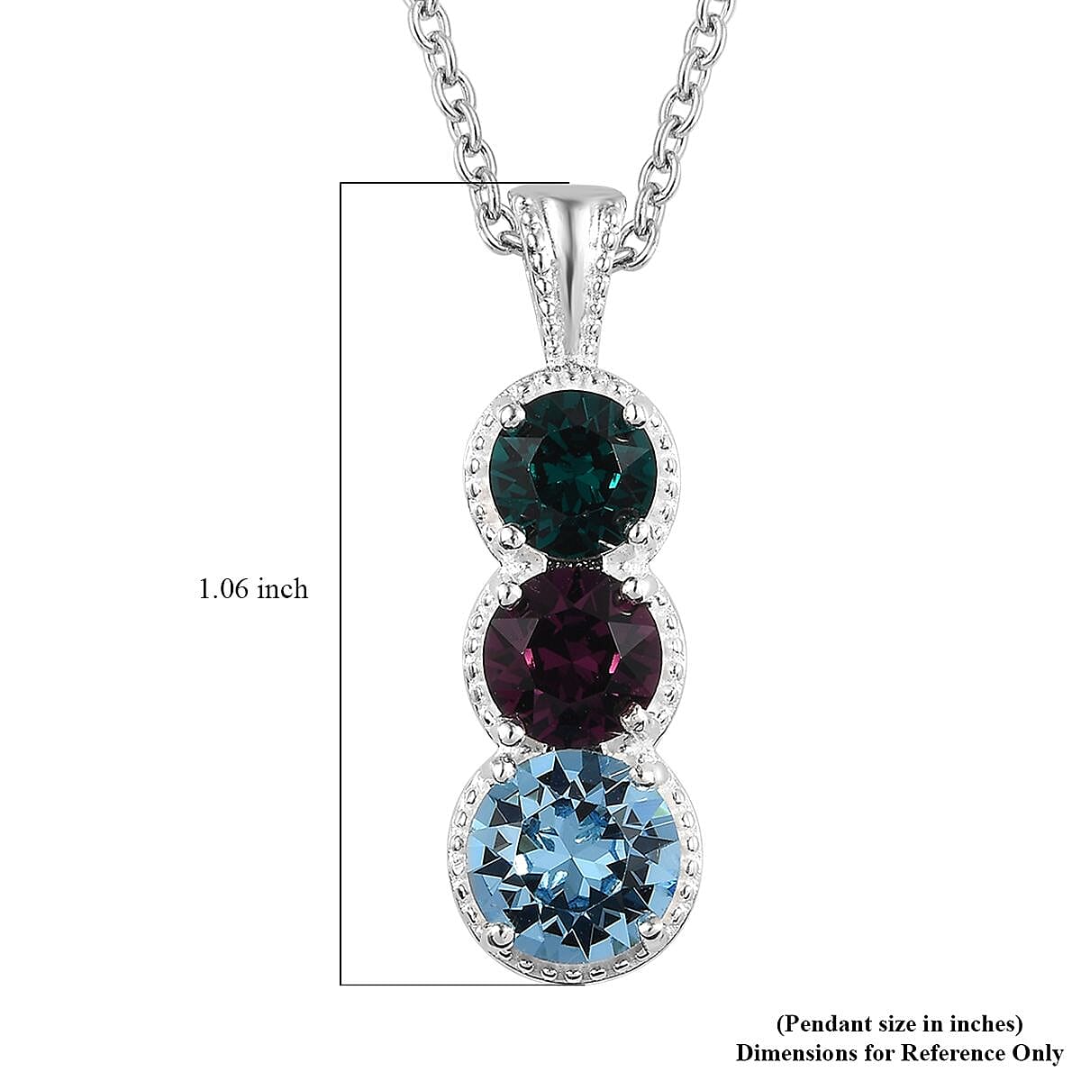 Designer Premium Multi Color Austrian Crystal Pendant in Sterling Silver with Stainless Steel Necklace 20 Inches