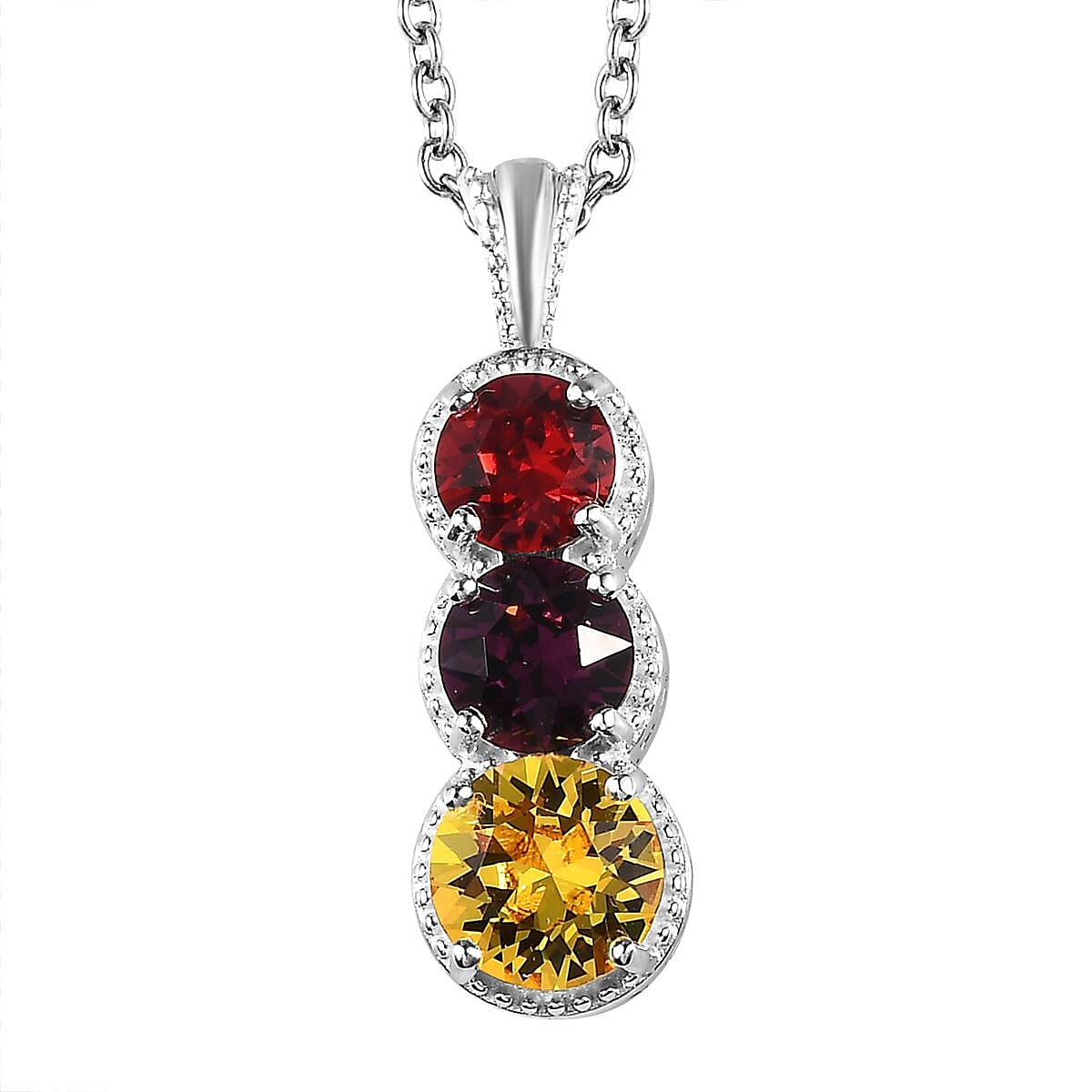 Designer Premium Multi Color Austrian Crystal Pendant in Sterling Silver with Stainless Steel Chain 20 Inches