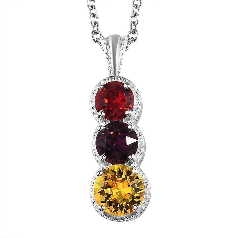 Designer Premium Multi Color Austrian Crystal Pendant in Sterling Silver with Stainless Steel Chain 20 Inches