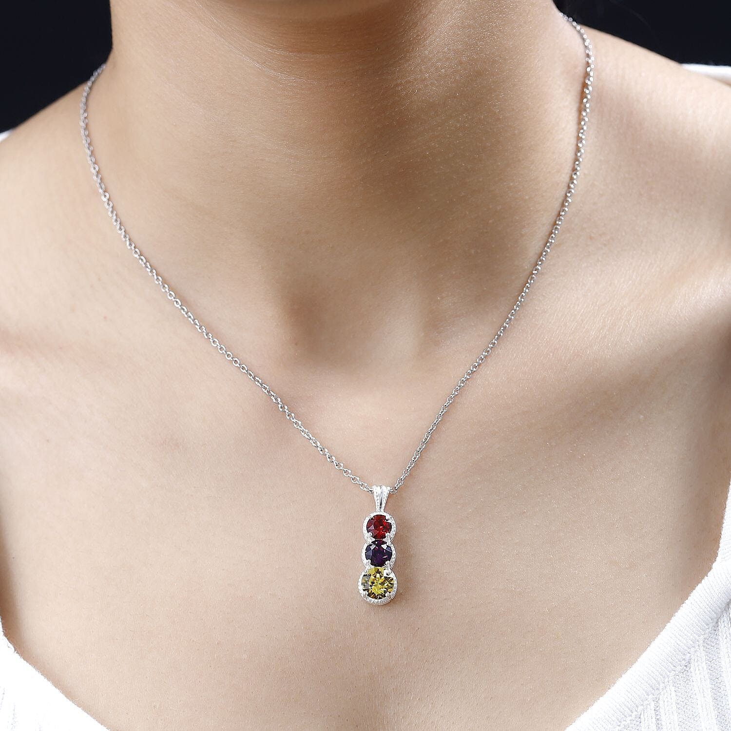 Designer Premium Multi Color Austrian Crystal Pendant in Sterling Silver with Stainless Steel Chain 20 Inches