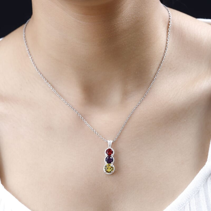 Designer Premium Multi Color Austrian Crystal Pendant in Sterling Silver with Stainless Steel Chain 20 Inches