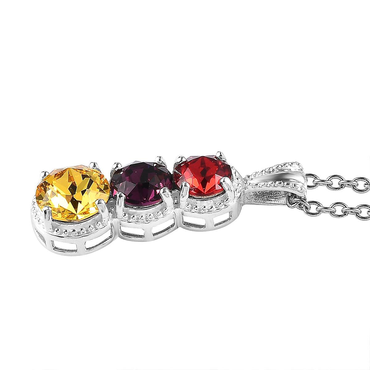 Designer Premium Multi Color Austrian Crystal Pendant in Sterling Silver with Stainless Steel Chain 20 Inches