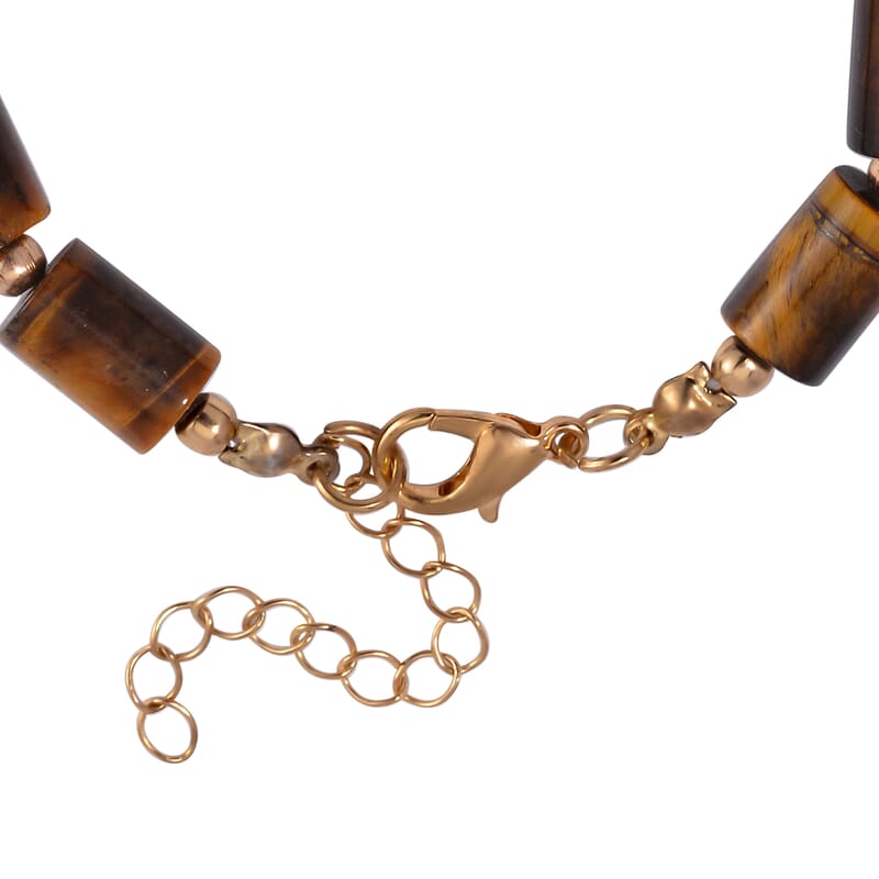 One Time Only 2 Piece Set - Yellow Tiger's Eye Bracelet (7.00-9.00In) and Lever Back Earrings in Goldtone 136.40 ctw