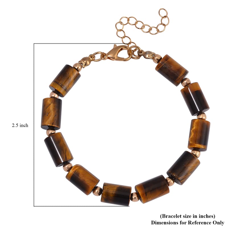 One Time Only 2 Piece Set - Yellow Tiger's Eye Bracelet (7.00-9.00In) and Lever Back Earrings in Goldtone 136.40 ctw
