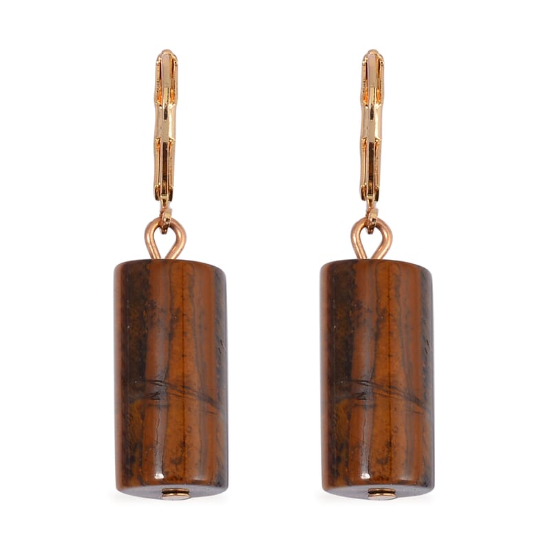One Time Only 2 Piece Set - Yellow Tiger's Eye Bracelet (7.00-9.00In) and Lever Back Earrings in Goldtone 136.40 ctw