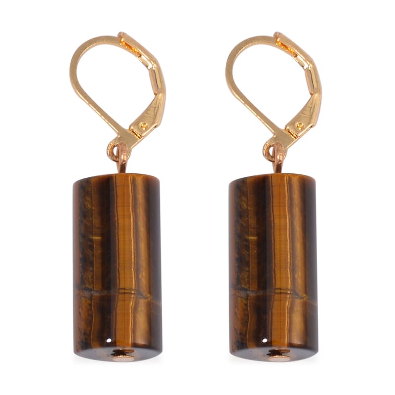 One Time Only 2 Piece Set - Yellow Tiger's Eye Bracelet (7.00-9.00In) and Lever Back Earrings in Goldtone 136.40 ctw
